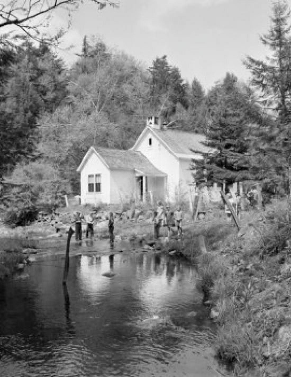 School students standing in front of their school building Springfield Vermont USA Canvas Art - (18 x 24)