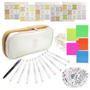 Hangfan-54 piece aesthetic stationery set - large pencil case with 1 black marker, 2 boxes of 5 colored highlighters, 10 cross paper clips, 5 Bible index labels, 20 Bible stickers, and 5 colored stic