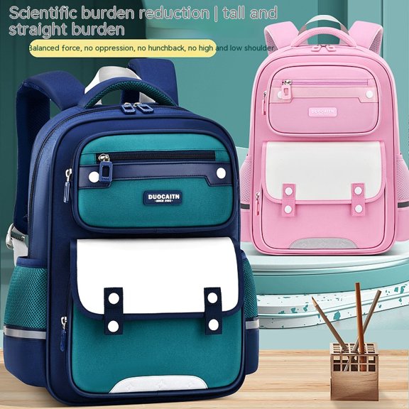 Schoolbag British Style Large Capacity Portable Burden Alleviation,Sapphire Blue Green Small