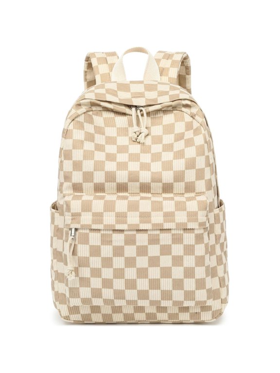 Schoolbag Large Corduroy Bookbag Lightweight 15.6 inch Laptop Bag for Back To School Women Casual College Backpack, Checkerboard