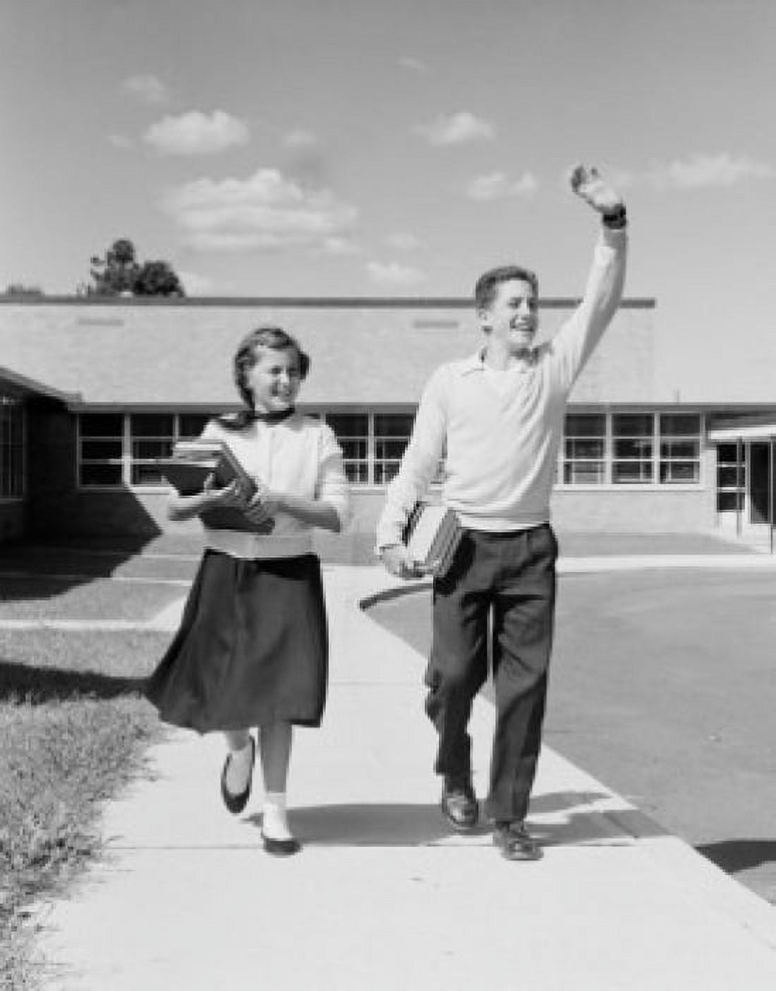 Schoolboy and schoolgirl walking from school Canvas Art - (24 x 36)