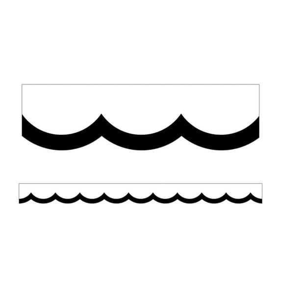 Schoolgirl Style Scalloped Bulletin Board Borders, 3' x 2-1/4", Simply Stylish Black & White Wavy Line, 13 Strips