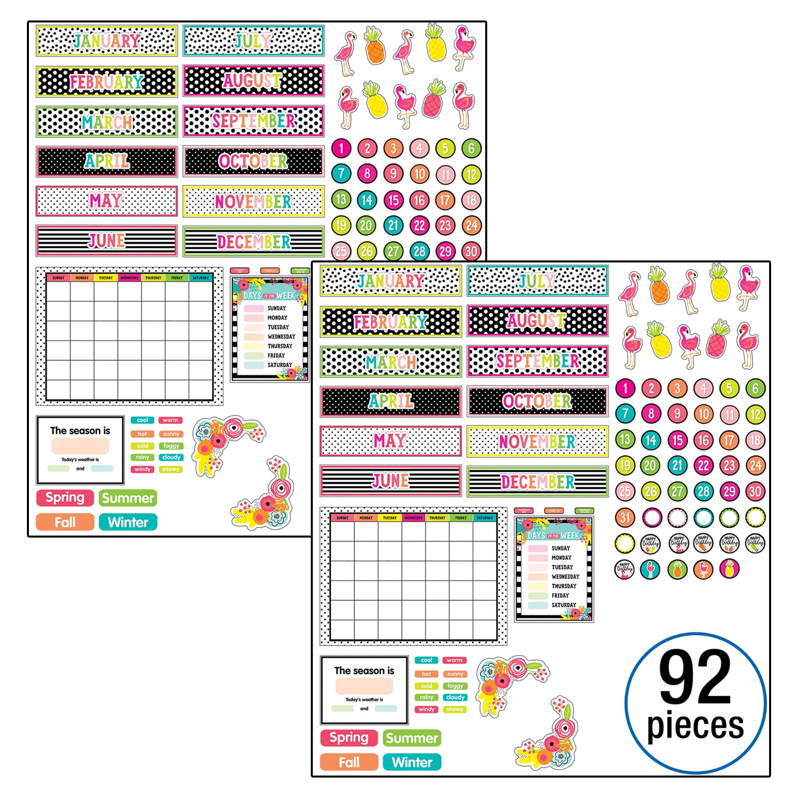Multicolored Tropical Pineapple Classroom Calendar Bulletin Board Set