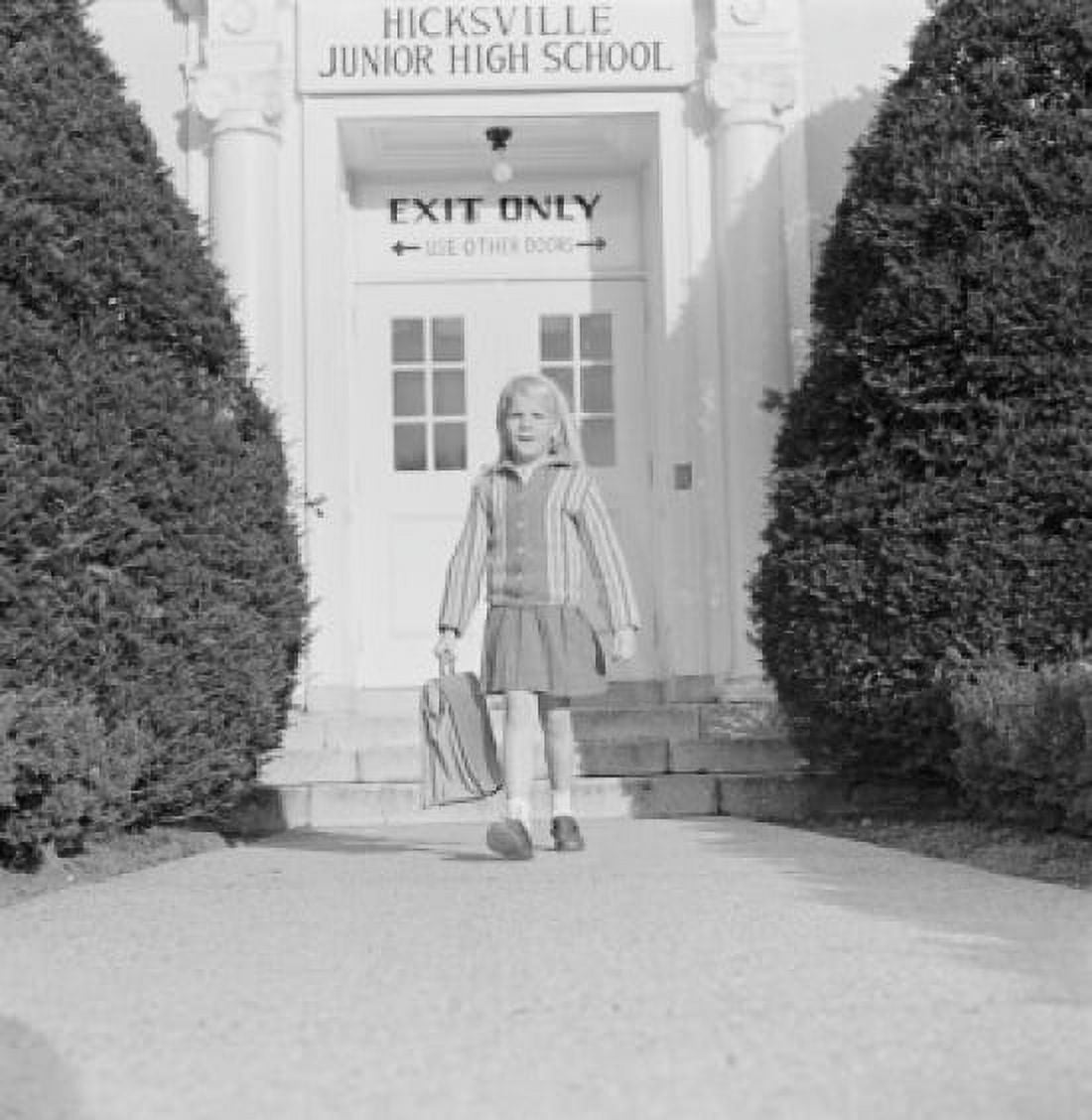 Schoolgirl leaving school Canvas Art - (24 x 36)