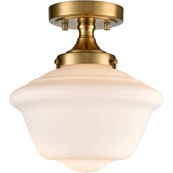 Schoolhouse Semi Flush Mount Ceiling Light Fixture with White Glass Shade