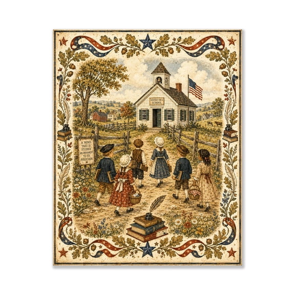 Schoolhouse Folk Vintage Americana Classroom Colonial School Landscape Homeschool Mode Contemporary Wall Art