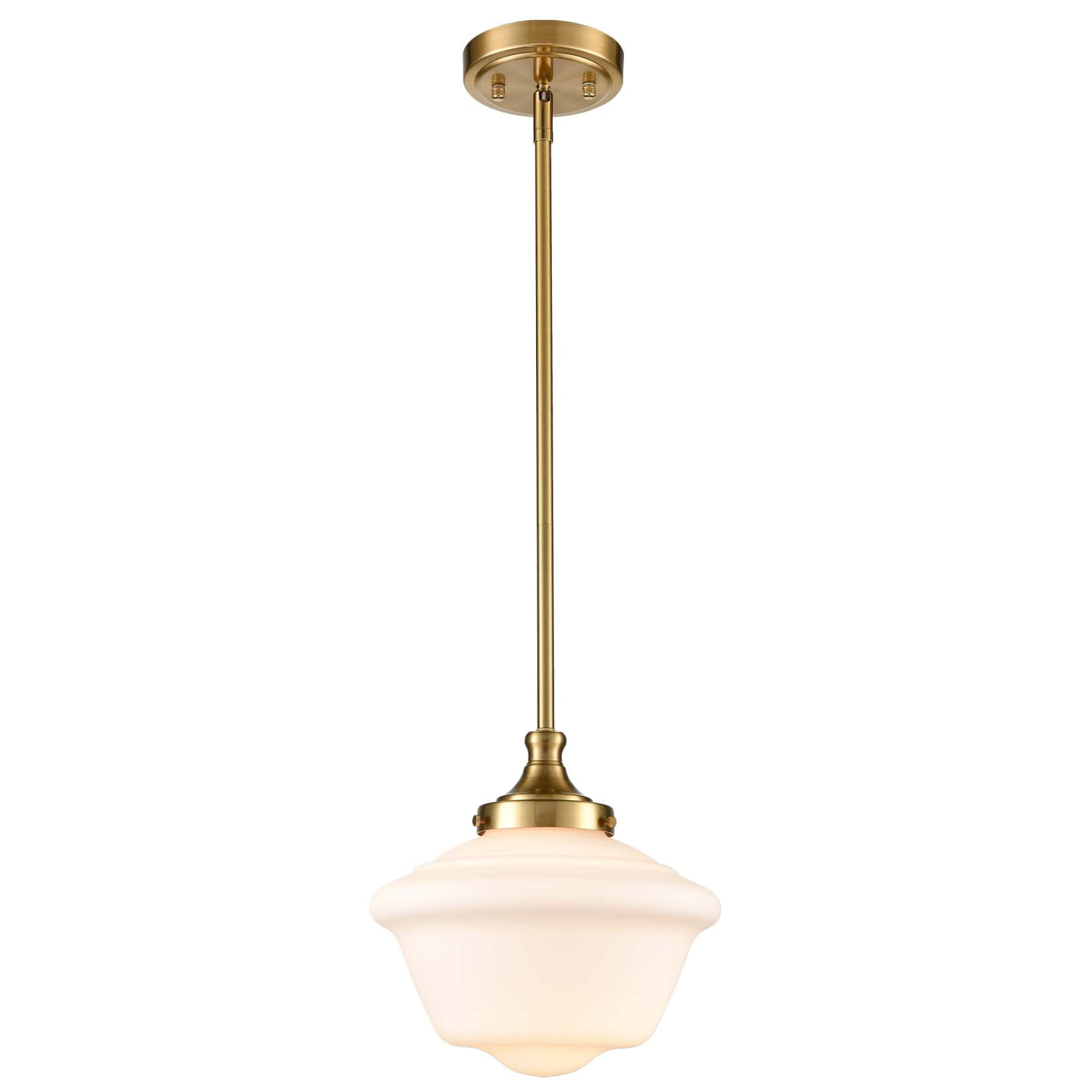 Gold Milk Glass Schoolhouse Pendant Light with Adjustable Rod