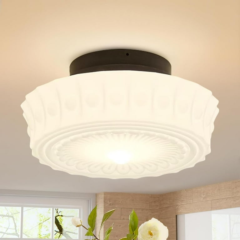 Schoolhouse Light Fixture Modern Milk Glass Ceiling Light 14 Wide Milk Glass Shade Semi Flush Mount Ceiling Light Vintage Light for Farmhouse Bedroom Bathroom Hallway Kitchen E27 Ceiling Light Walmart...
