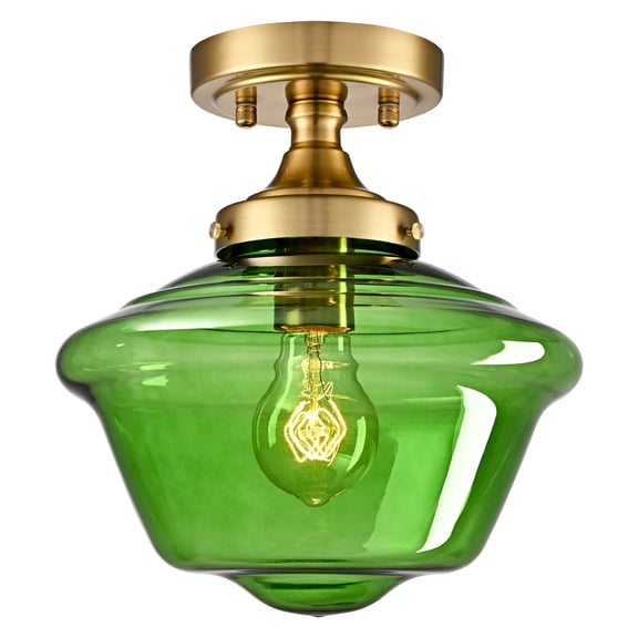 Schoolhouse Light Fixtures Green Glass Semi Flush Mount Ceiling Light