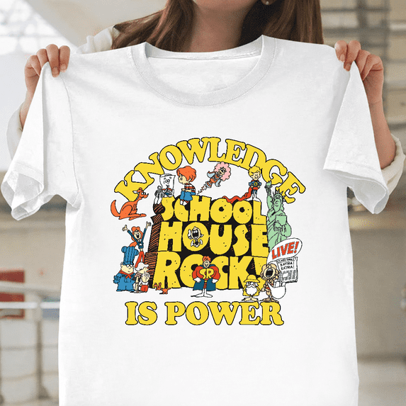 Schoolhouse Rock Knowledge Is Power Retro Vintage Art Unisex T-Shirt, up to size 3XL.