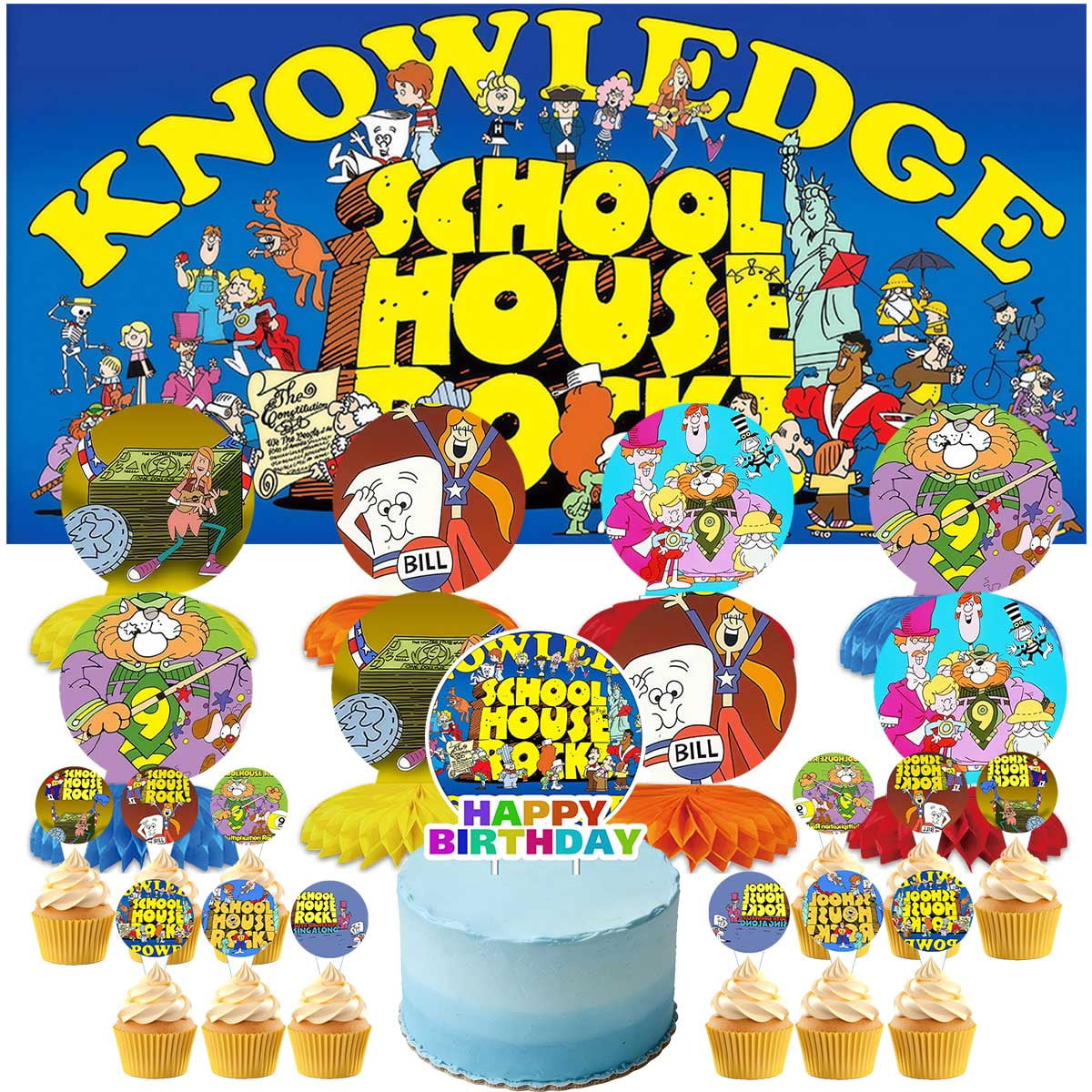 School Rocks Birthdays Schoolhouse Rock Party Decorations Banner Decor Supplies Honeycomb ...