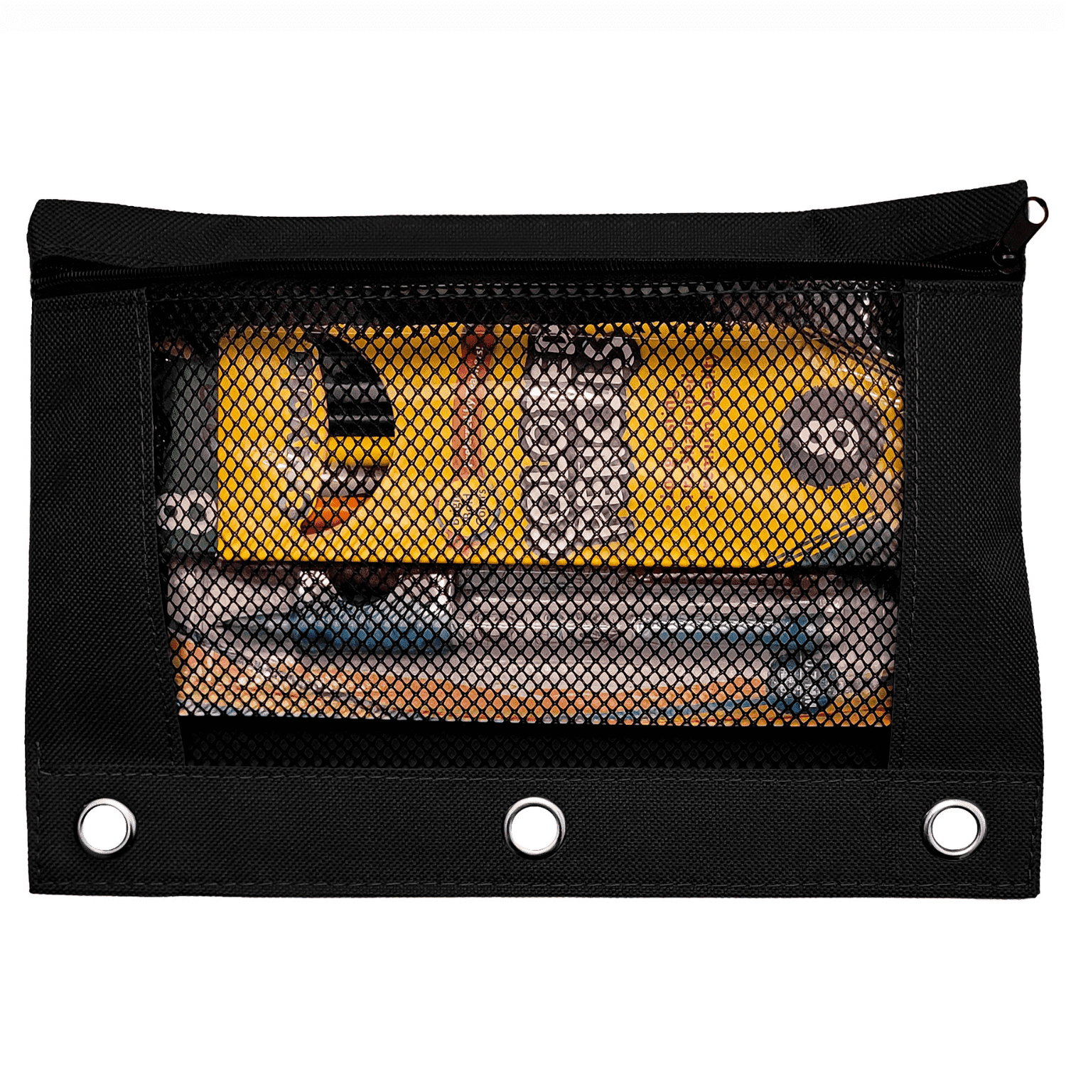 Schoolio Black Pencil Case for Kids Zipper Pencil Pouch for 3 Ring Binder
