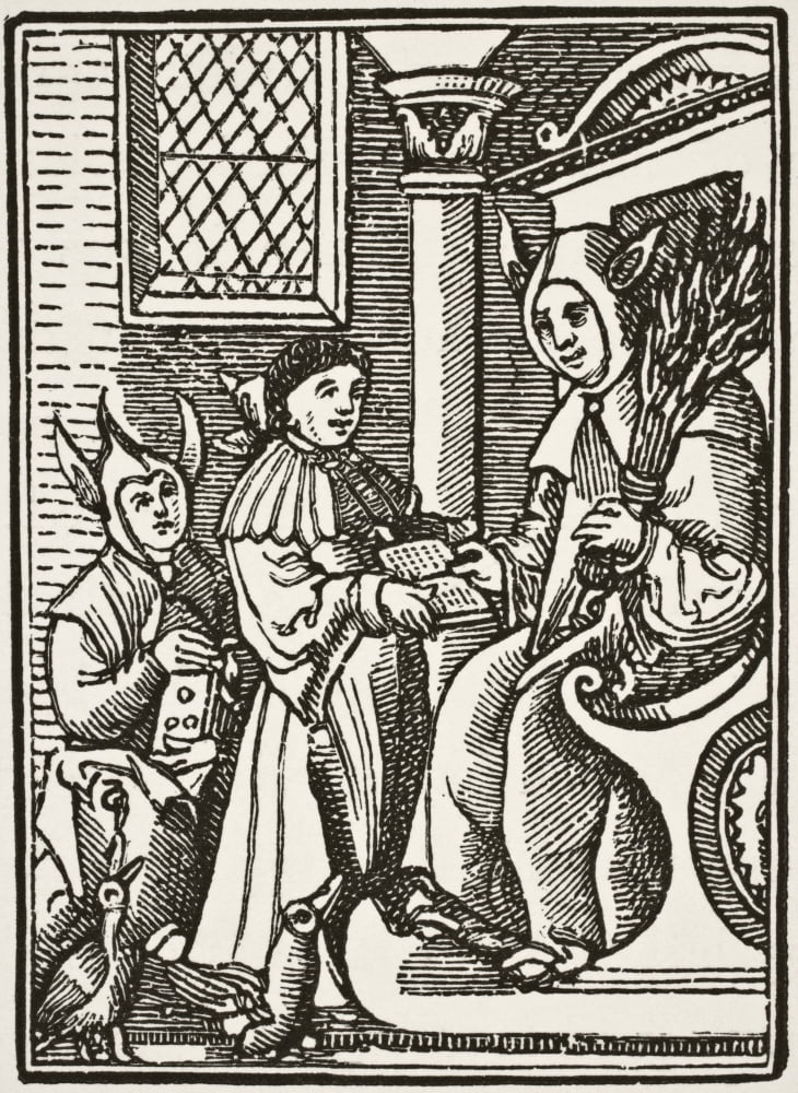 The Schoolmaster After A 16Th Century Drawing By Soquand From Science And Literature In The Middle Ages By Paul Lacroix Published London 1878 Canvas Art - Ken Welsh Design Pics (12 x 17)