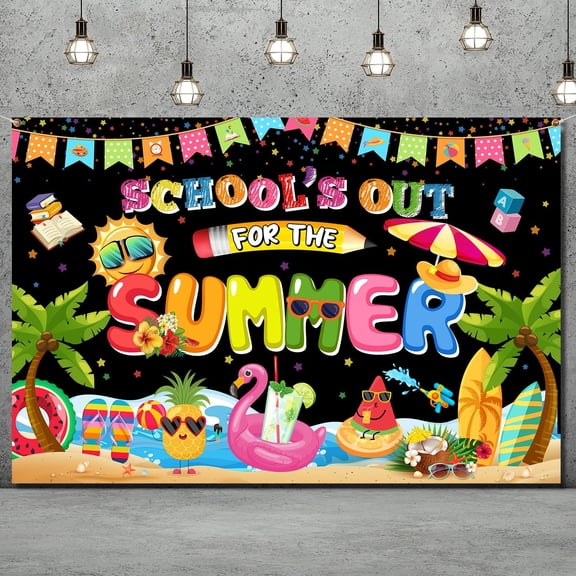 Schools Out for Summer Decorations Banner, 71" X 43" End Of School Year Party Decorations Banner End Of School Party Decorations Last Day of School Banner for Tropical Beach Pool Summer Party