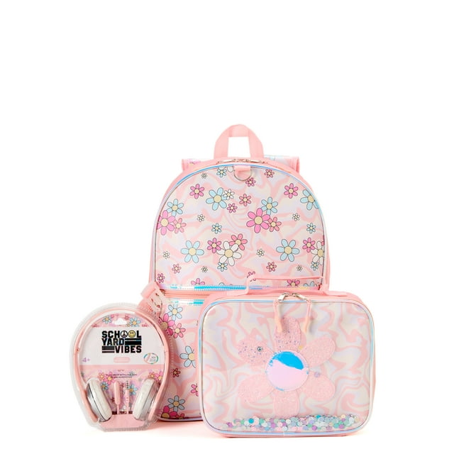 Schoolyard Vibes 17″ 3 Piece Backpack Set with Headphones and Kids Lunch Box