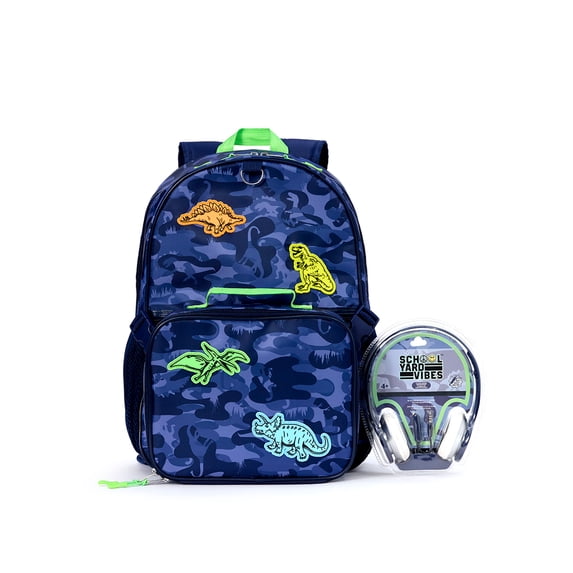Schoolyard Vibes 17" 3 Piece Backpack Set with Headphones and Kids Lunch Box