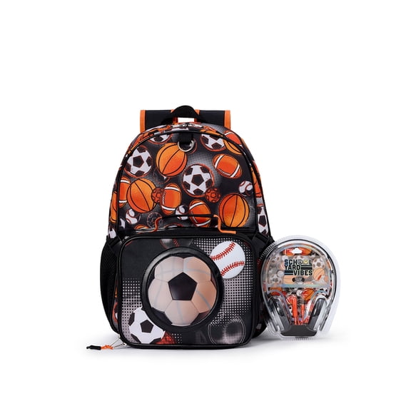 Schoolyard Vibes 17" 3 Piece Backpack Set with Headphones and Kids Lunch Box
