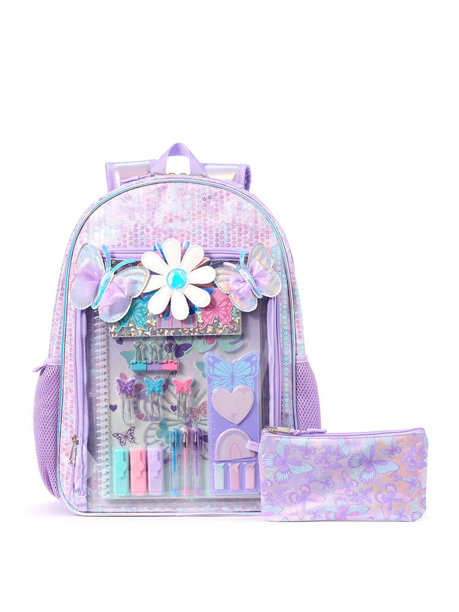 Girls' 17" Butterfly & Daisies Backpack & Stationary Set, Lavender
