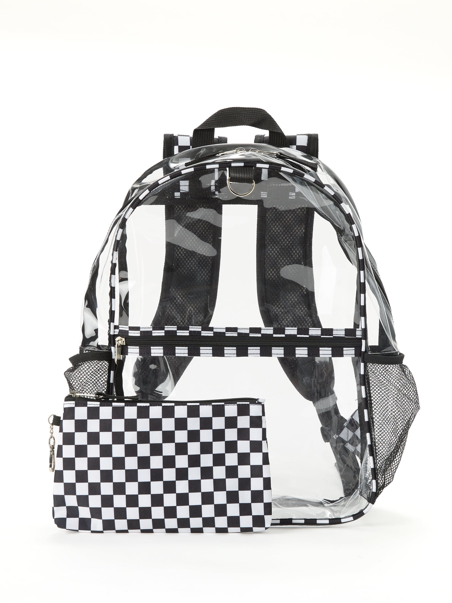 Schoolyard Vibes Clear 17' Backpack with Checker Wristlet, Black