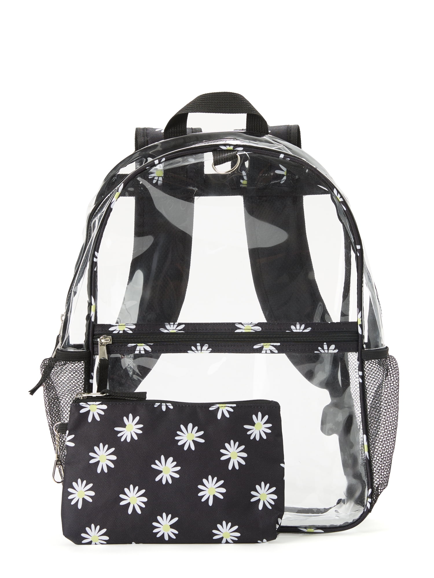 Schoolyard Vibes Clear 17' Backpack with Daisy Wristlet, Black