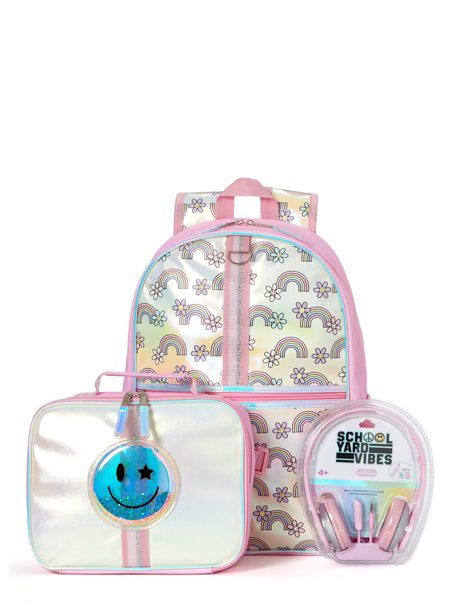 ZHANAO Daisy Set Zaino 3 Pezzi Per Ragazze – Con Portapranzo E Astuccio – Motivo Floreale Grigio – Leggero E Resistente Per La Scuola