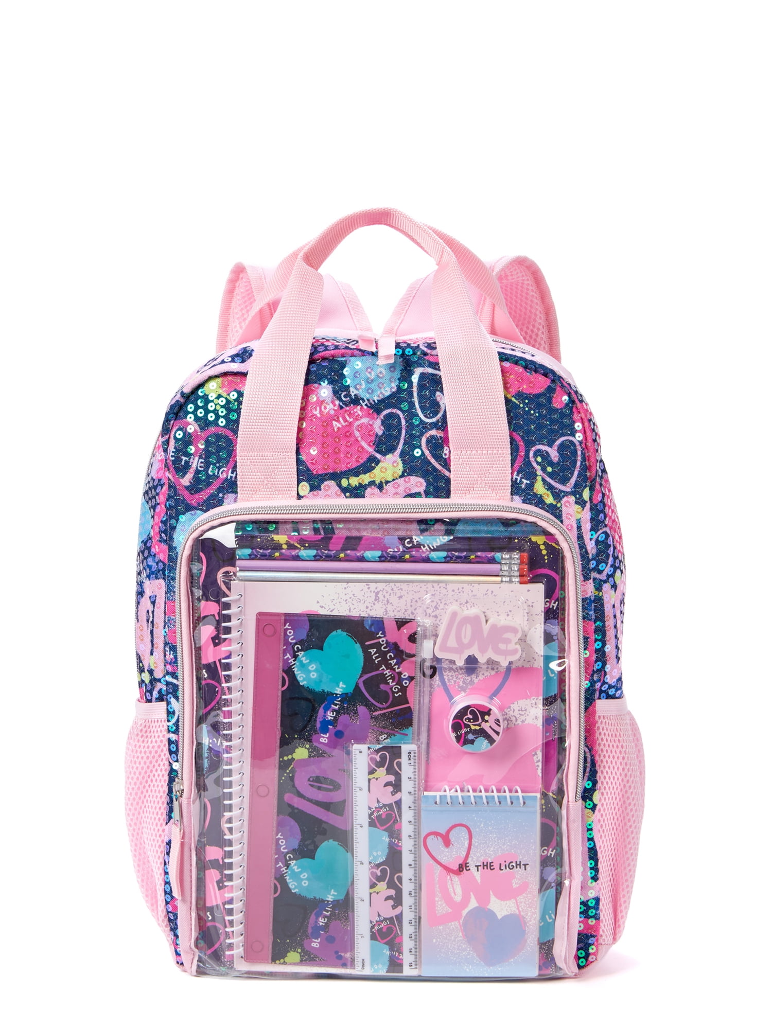 Schoolyard Vibes Unicorn Girls 17 Sequin Stationary Kids Backpack Set,  Blue 