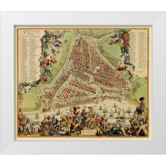 Schoonebeek 14x12 White Modern Wood Framed Museum Art Print Titled - Rotterdam Panoramic Netherlands - Schoonebeek 1689