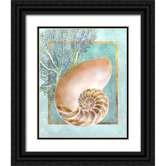 Schory, Lori 26x32 Black Ornate Wood Framed with Double Matting Museum Art Print Titled - Nautilus Shell and Coral