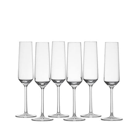Schott Zwiesel Tritan Crystal Glass Pure Stemware Collection Champagne Flute with Effervescence Points, 7.3-Ounce, Set of 6