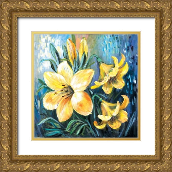 Schottler, Katharina 20x20 Gold Ornate Wood Framed with Double Matting Museum Art Print Titled - Yellow lilies in Spring