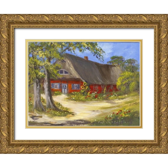 Schottler, Katharina 32x25 Gold Ornate Wood Framed with Double Matting Museum Art Print Titled - Red House