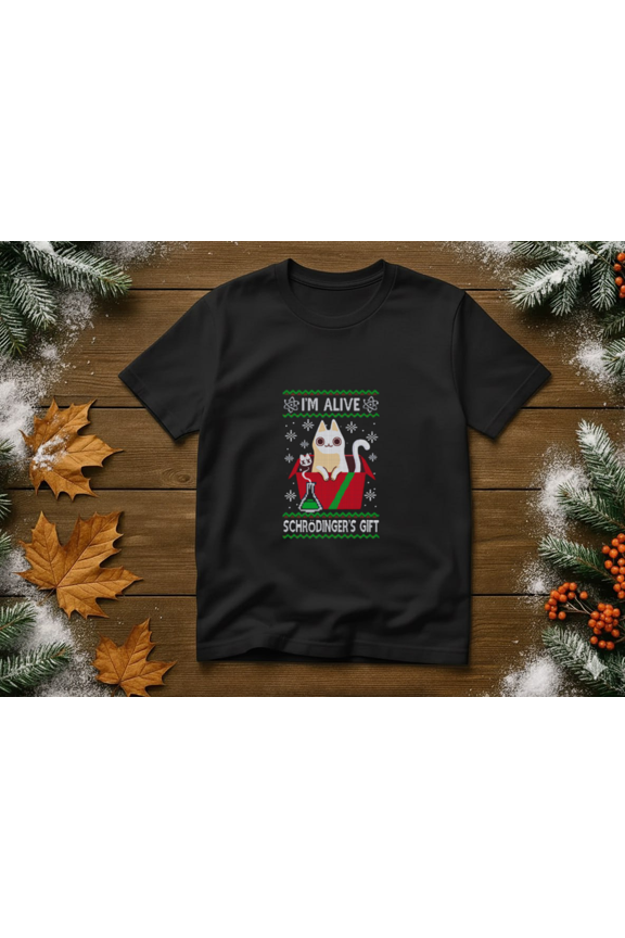 Schrödinger Gift Funny Science Holiday Sweater Winter Nerd Humor Unisex T-Shirt, up to size 5XL