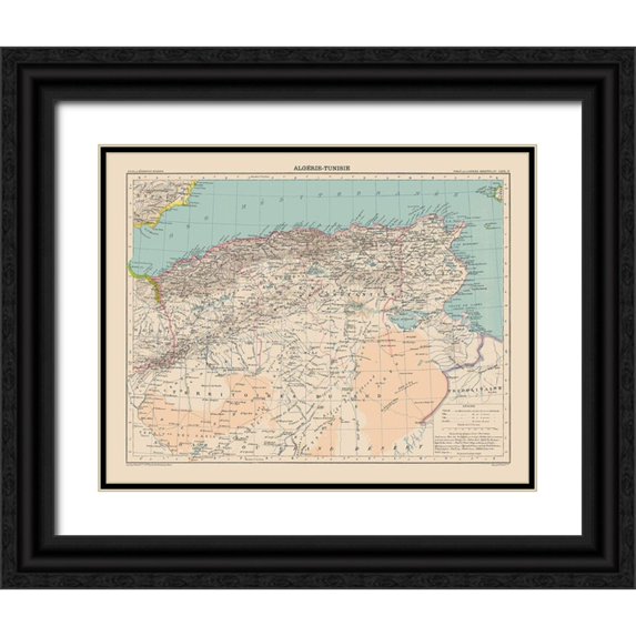Schrader 18x15 Black Ornate Wood Framed with Double Matting Museum Art Print Titled - Algeria Tunisia - Schrader 1908