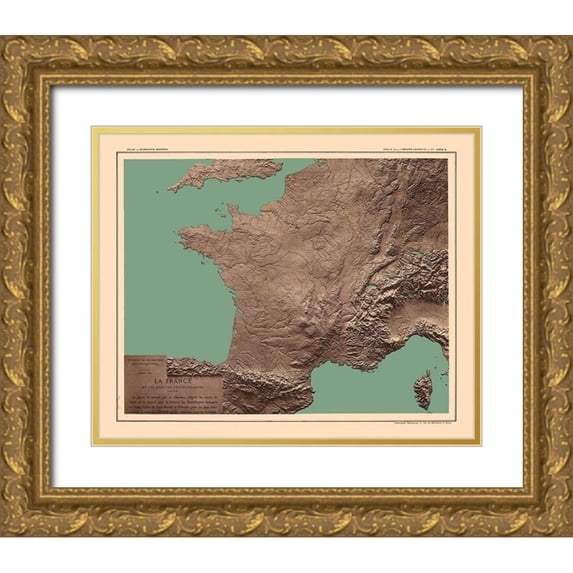 Schrader 18x15 Gold Ornate Wood Framed with Double Matting Museum Art Print Titled - Relief France - Schrader 1908