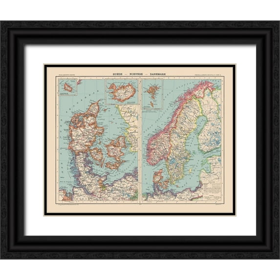 Schrader 24x20 Black Ornate Wood Framed with Double Matting Museum Art Print Titled - Europe Sweden Norway Denmark - Schrader 1908