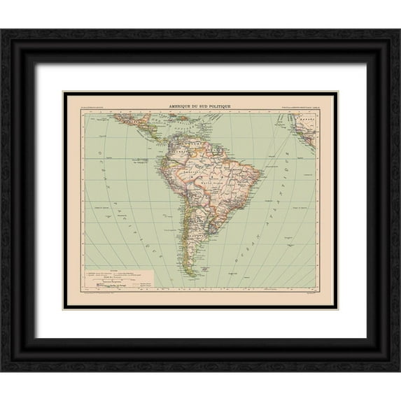 Schrader 24x20 Black Ornate Wood Framed with Double Matting Museum Art Print Titled - South America Political - Schrader 1908