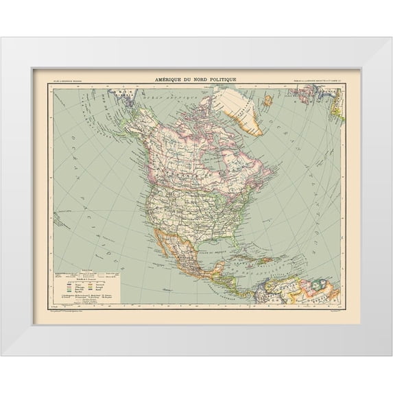 Schrader 24x20 White Modern Wood Framed Museum Art Print Titled - Political of North America - Schrader 1908