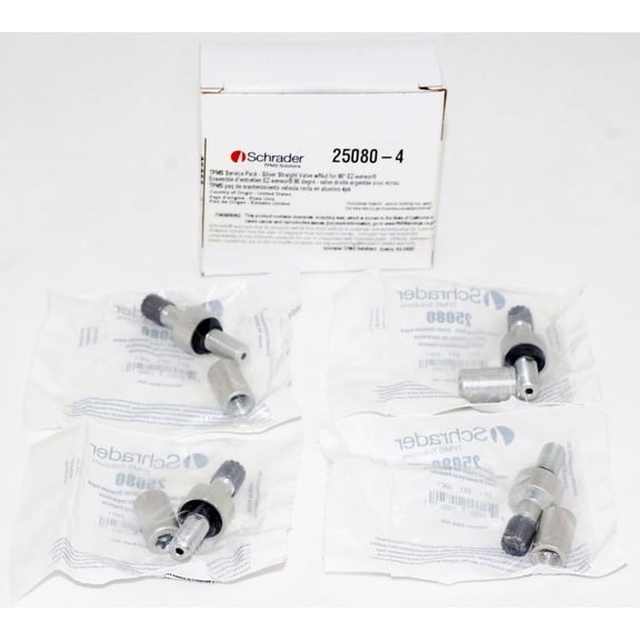 Schrader 25080 TPMS Service Pack - Straight Aluminum Valve (Silver) for EZ-Sensor 33900 - (4 Pack)