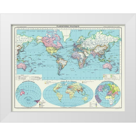 Schrader 32x25 White Modern Wood Framed Museum Art Print Titled - Political Planisphere - Schrader 1908