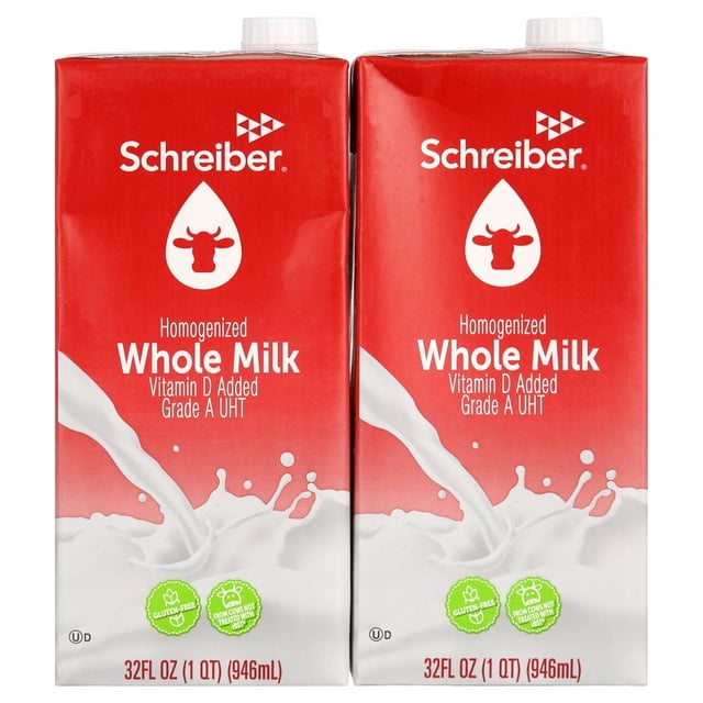 Schreiber Shelf Stable Whole Milk, 32oz UHT (pack of 6)