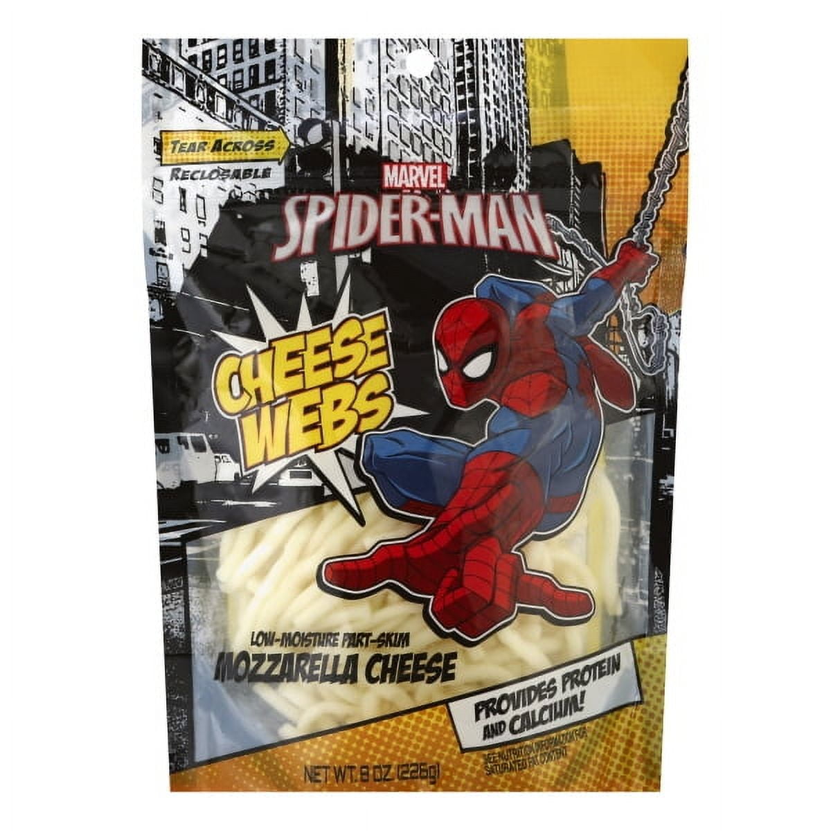 Schreiber Spider-Man Shredded Mozzarella Cheese, 8 Oz.