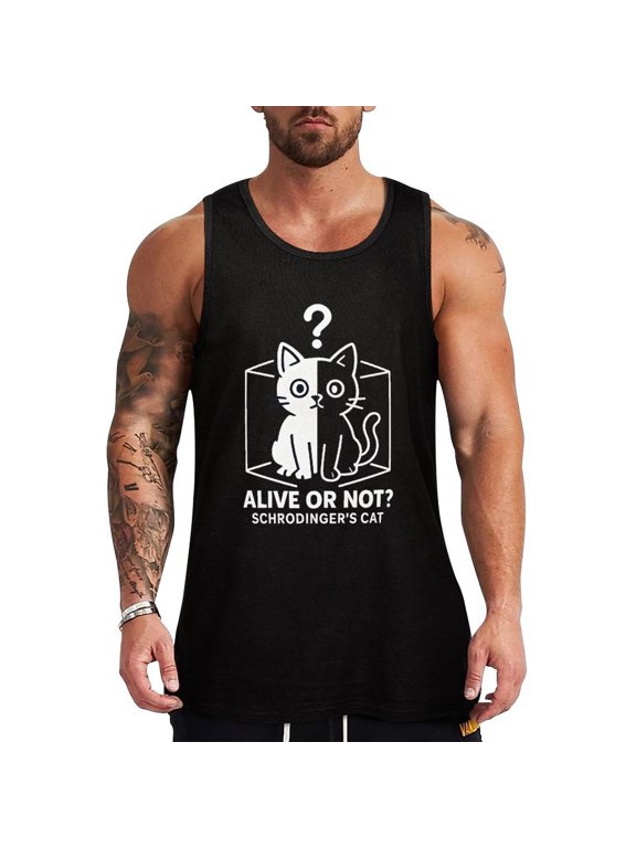 Schrodingers Cat Men's Sleeveless Tank Top Workout Muscle Shirt Casual Cotton Tee XX-Large