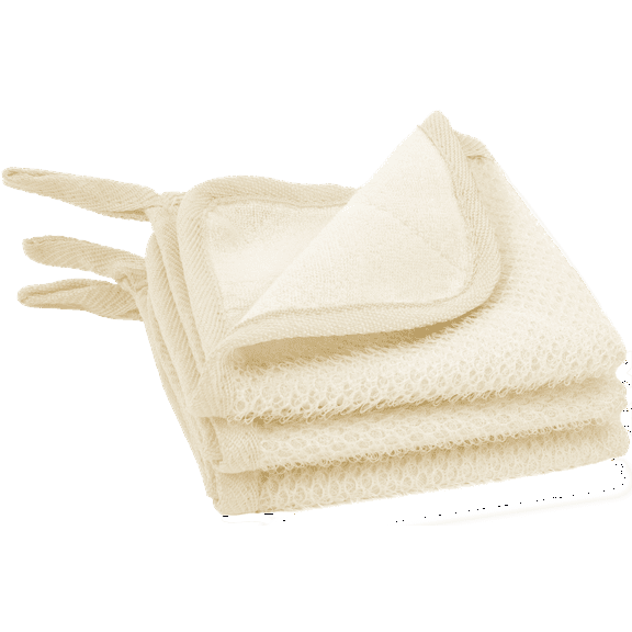 S&T INC. Exfoliating Washcloths, Dual Sided for Face and Body Scrub Towel, 9.9 Inch x 9.9 Inch, Cream, 3 Pack