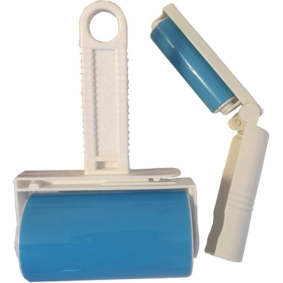 Schticky 2 Piece Deluxe Lint Roller Set - Reusable & Washable Lint Roller Cleaner for Clothes Sofa Furniture Car Cat Dog Hair - Clean in a Quicky with Schticky