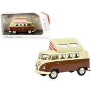 Schuco 452026600 2.75 in. Bus with Pop-Top Roof Brown & Cream 1 by 64 Diecast Model Car for Volkswagen T1 Camper
