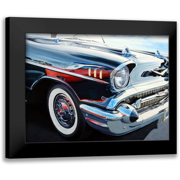 Schuh, Michael 24x19 Black Modern Framed Museum Art Print Titled - T-Bird on Chevy Reflections