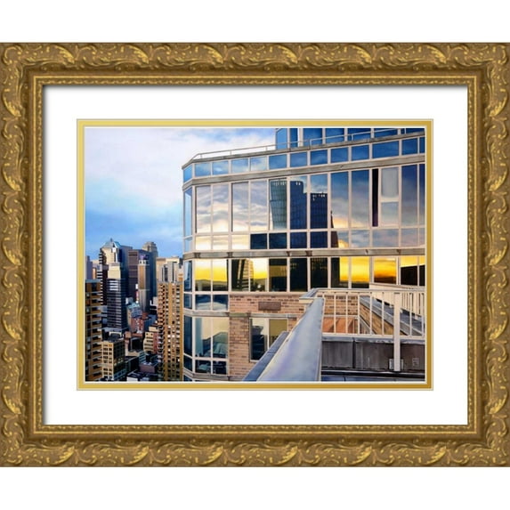 Schuh, Michael 32x25 Gold Ornate Wood Framed with Double Matting Museum Art Print Titled - NYC Penthouse Reflections