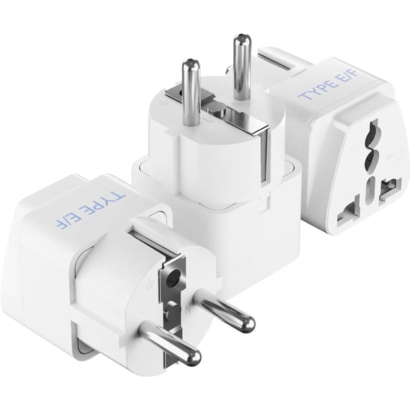Schuko, Germany France Travel Power Adapter, Grounded European Plug - Type E/F Outlet, Adaptor for USA to Europe EU Socket - 3 Pack - Use In Norway, Korea, Spain, Greece, Russia, Iceland