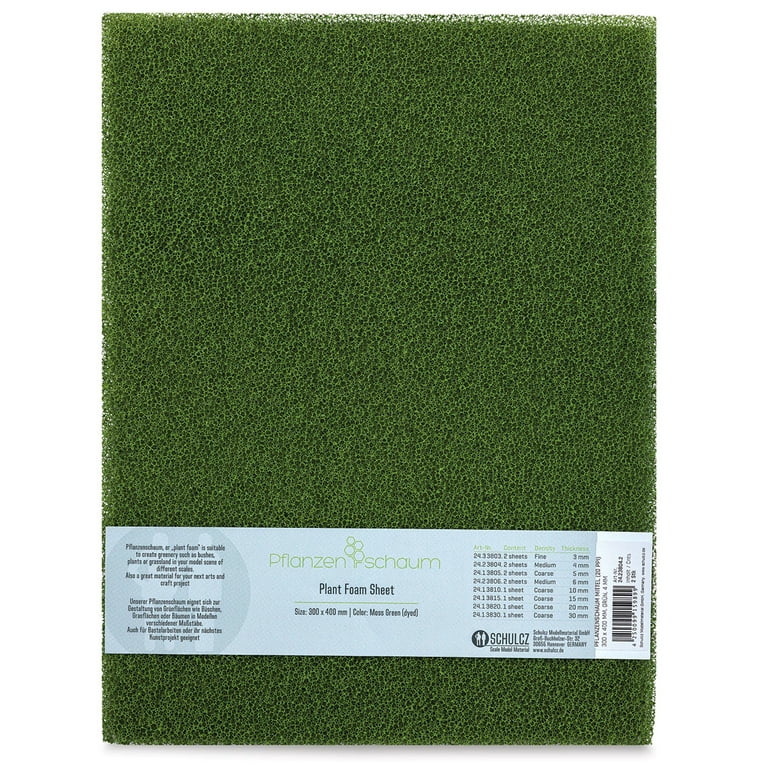 Schulcz Scale Model Plant Foam - Floral Green, Pkg of 2, Medium, 4 mm,  11-3/4 x 15-3/4 