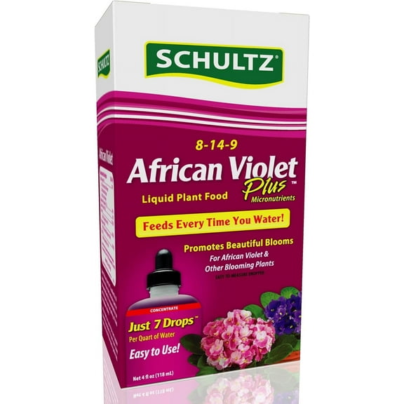 Schultz African Violet Plus Liquid Plant Food 8-14-9 - Indoor Flowers - Pack of 4, 4 oz